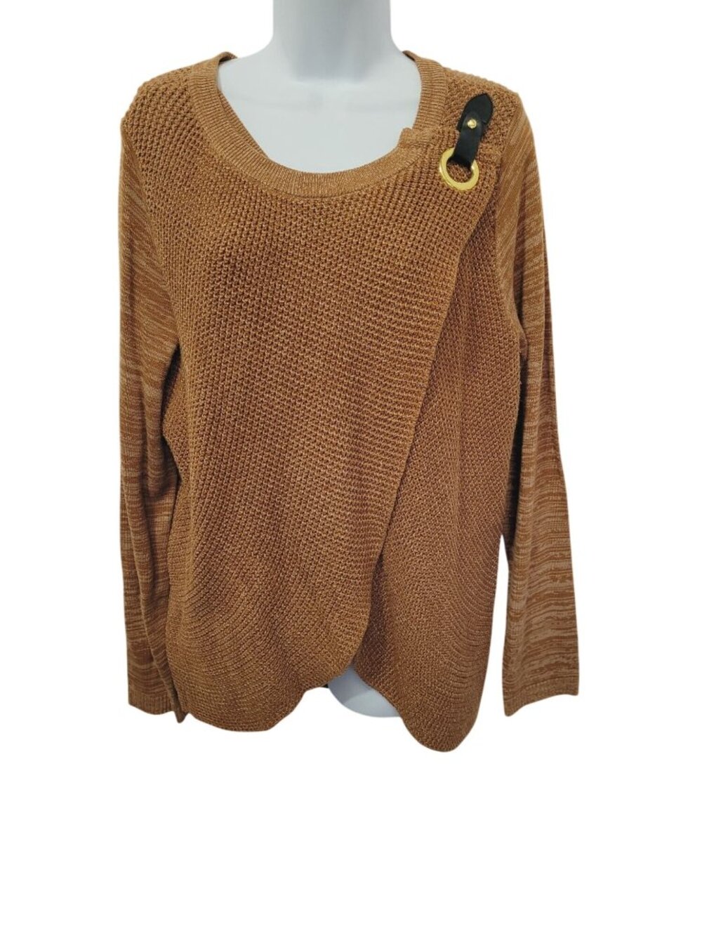 INC International Concepts Womens XL Knit Sweater Y2K Earthy Brown Asymmetrical